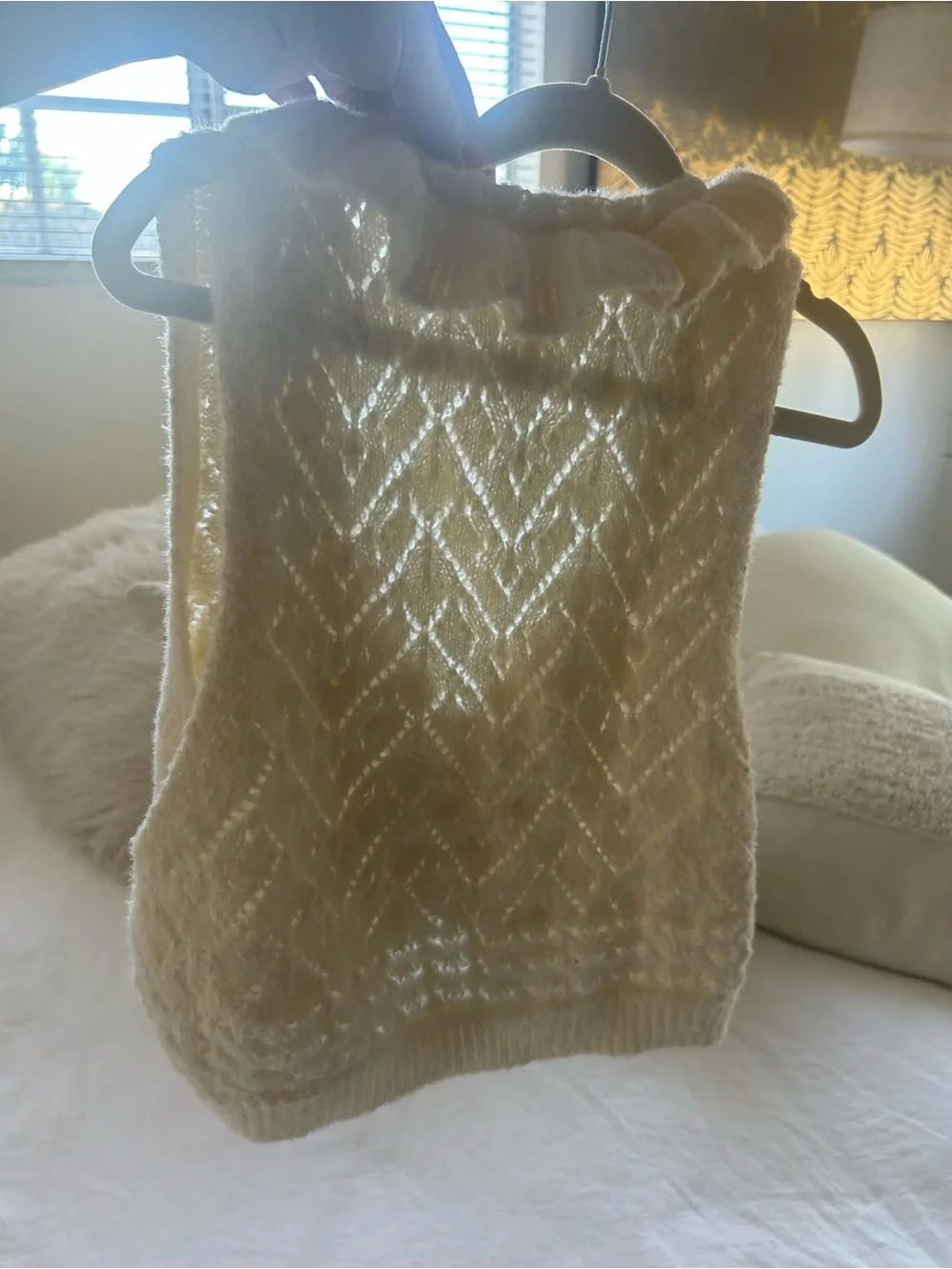 Free People Women’s Cream Ruffle-Trim Knit Sweater Vest